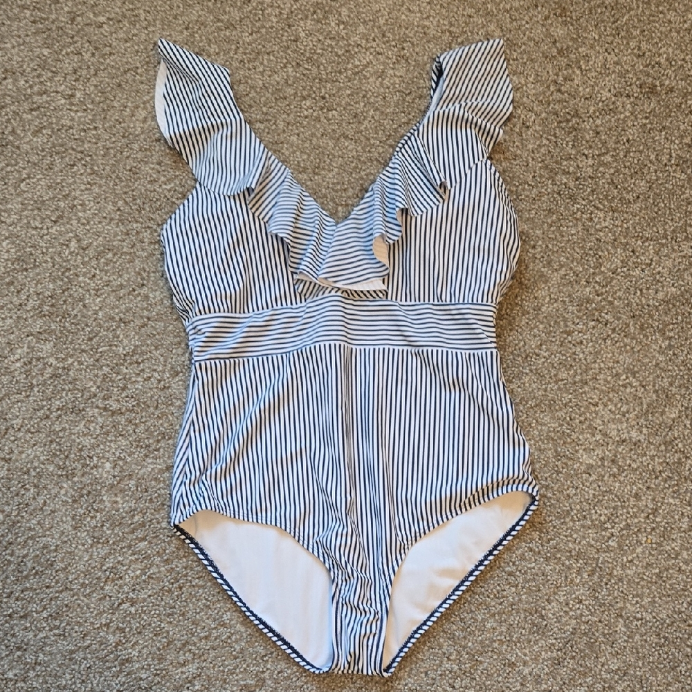 Striped Ruffle One-Piece Swimsuit